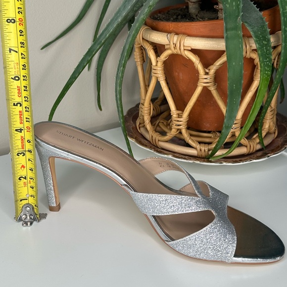 Stuart Weitzman Silver Glitter Mule Heels Size 11 | Party Wedding Shoe - Picture 12 of 13